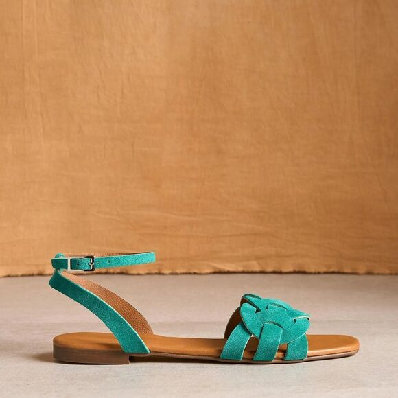 Sundance Cosmos Suede Sandals size 37/6 Turquoise NEW in box - Picture 1 of 14